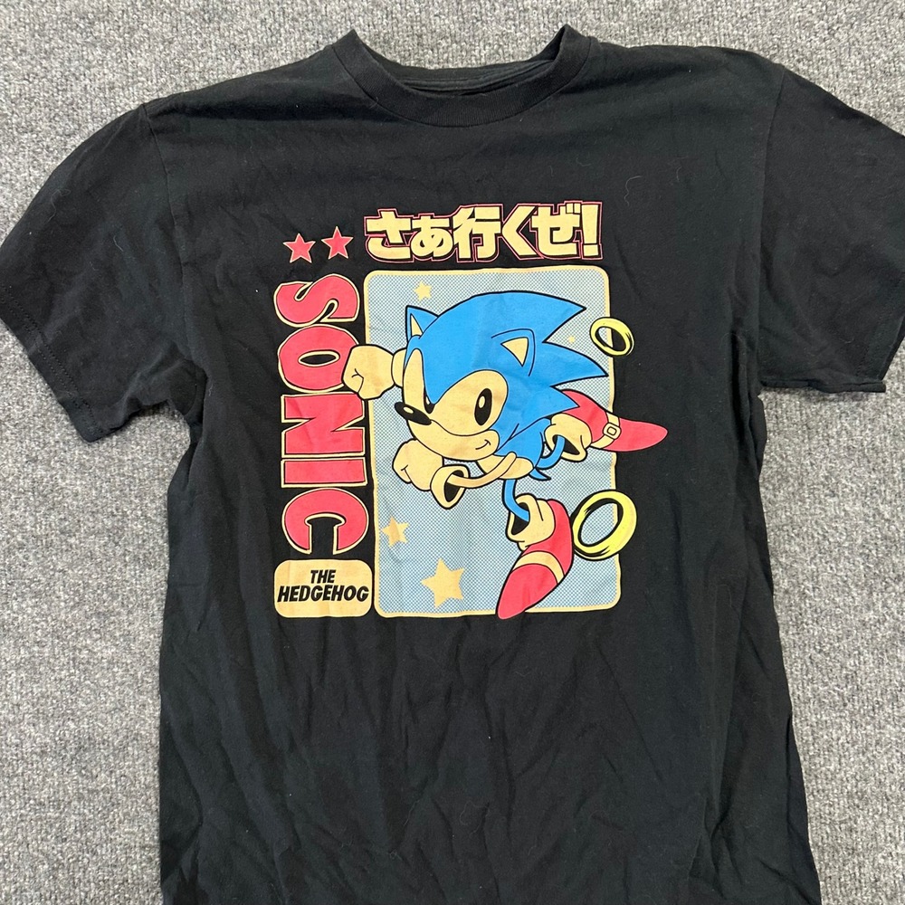 Sonic The Hedgehog T-Shirt Mens  Medium Black Graphic Japanese Sega Gaming Tee